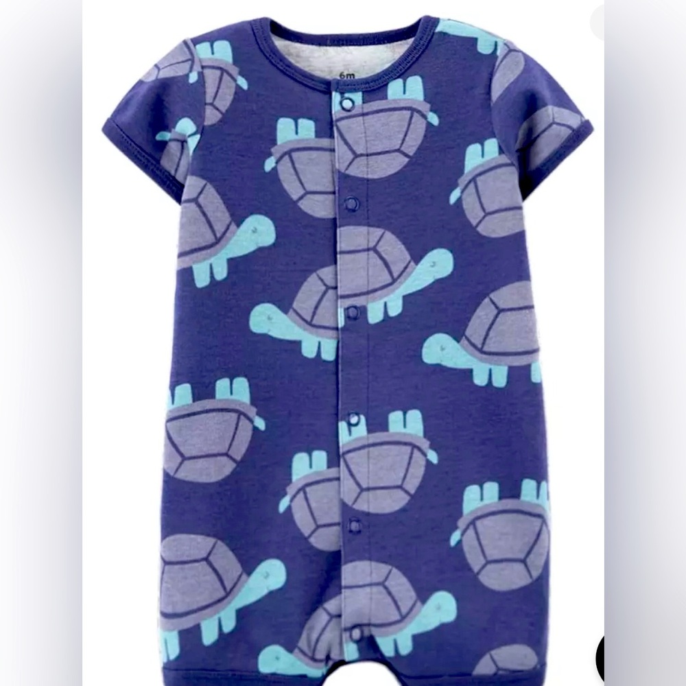 Infants Blue with grey turtle Romper, button down
